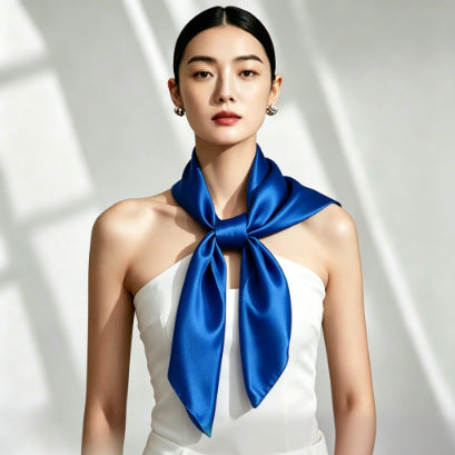 Solid Color Silk Satin Chiffon 70 Square Women's Elegant Simple Hair Band with Shirt Decoration Professional Scarf - image 1