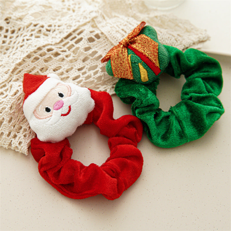 Christmas cartoon head plush large intestine velvet ring spot European and American Santa Elk Plush Hair ring hair accessories - image 2