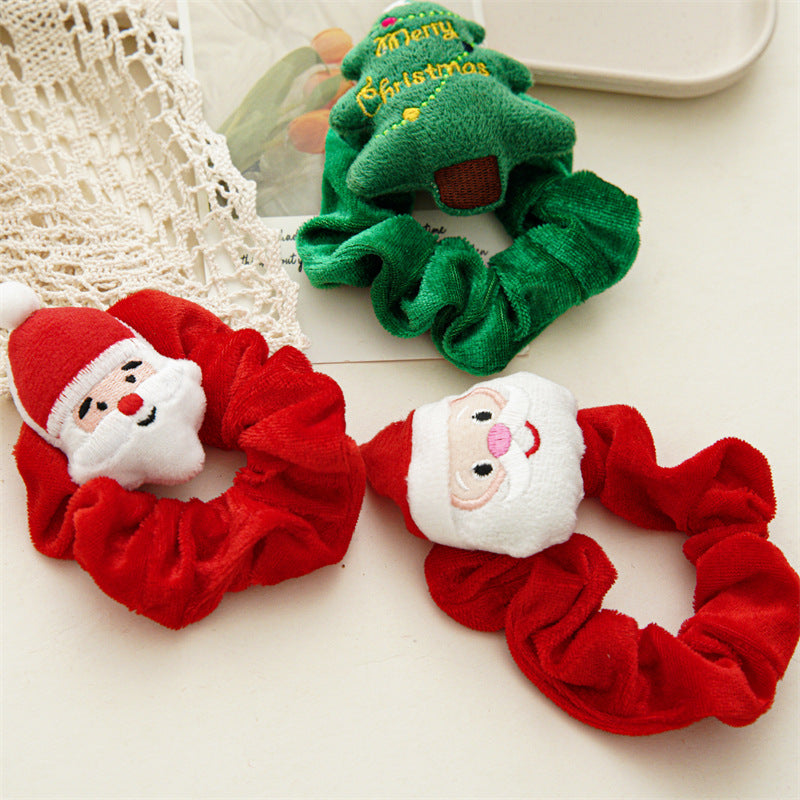 Christmas cartoon head plush large intestine velvet ring spot European and American Santa Elk Plush Hair ring hair accessories - image 3