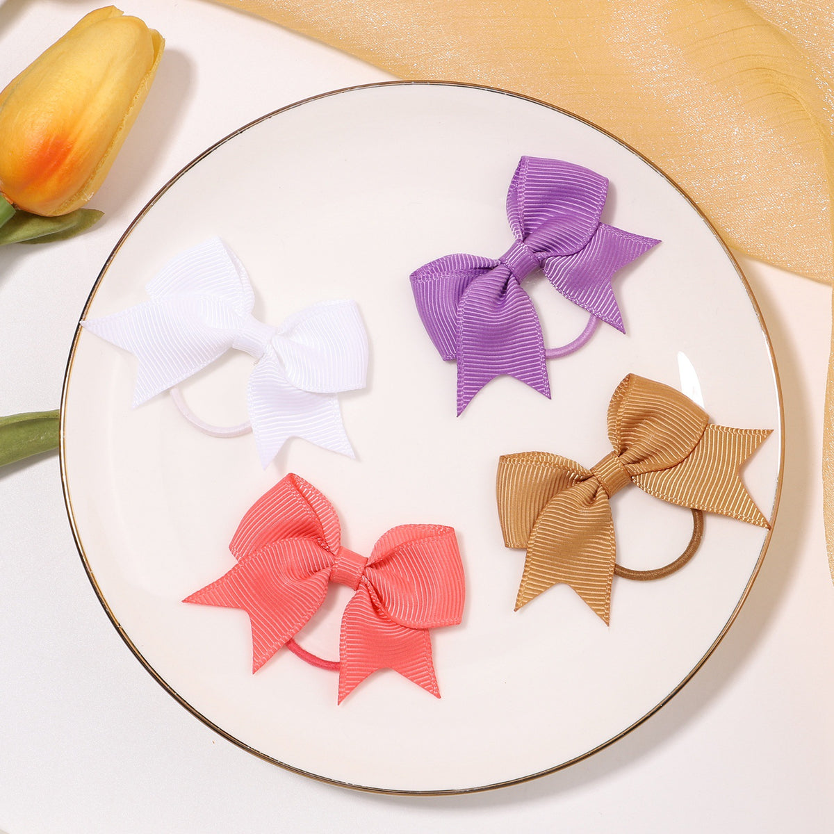 European and American children's hair band bow rubber band solid color thread with dovetail hair band cute baby headdress hair accessories 2820 - image 3