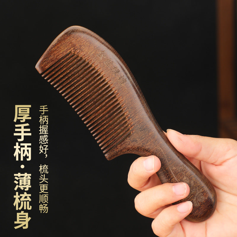 Golden Sandalwood Comb, Household Long-Handled Carved Comb, Fine-Toothed Comb for Men and Women, Long Hair Gift, Sandalwood Comb Wholesale - image 3