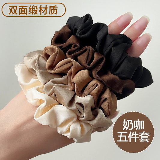 Korean Style Elegant Satin Large Intestinal Hair Ring French High-end Light Luxury Headline Fat Sausage Rubber Tendon Hair Accessories Women's Five-color Set - image 1