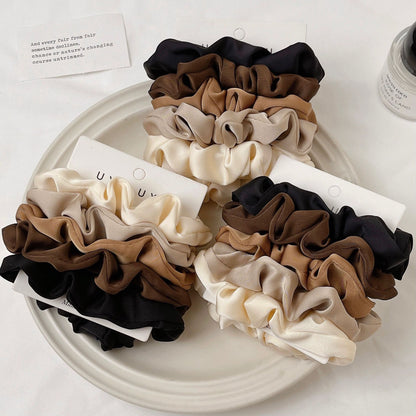 Korean Style Elegant Satin Large Intestinal Hair Ring French High-end Light Luxury Headline Fat Sausage Rubber Tendon Hair Accessories Women's Five-color Set - image 3