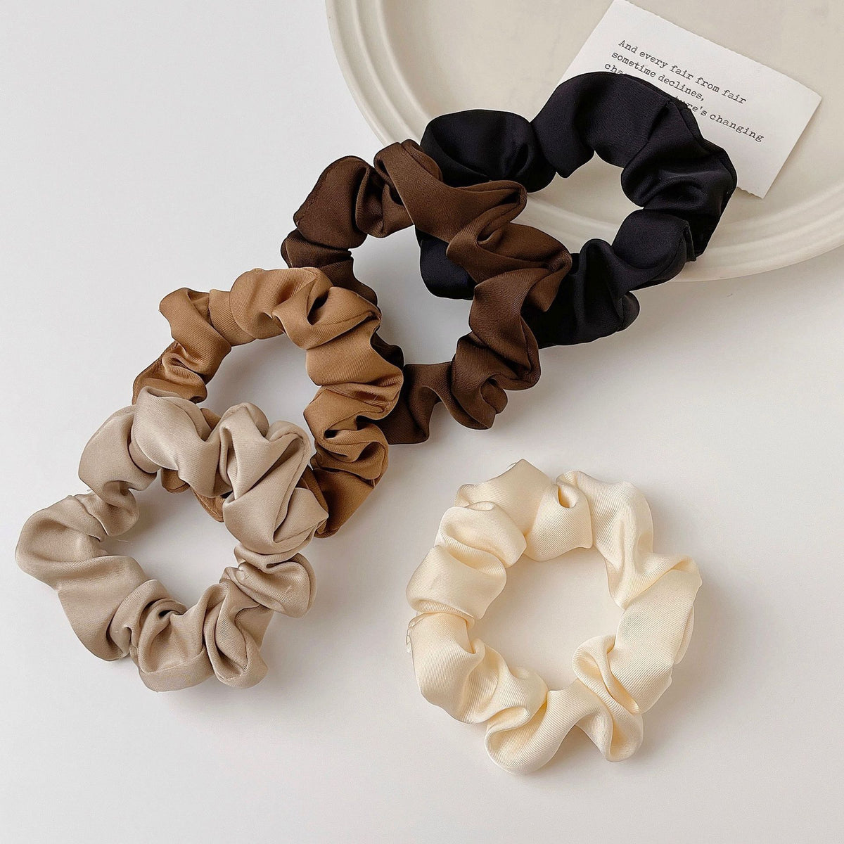 Korean Style Elegant Satin Large Intestinal Hair Ring French High-end Light Luxury Headline Fat Sausage Rubber Tendon Hair Accessories Women's Five-color Set - image 4