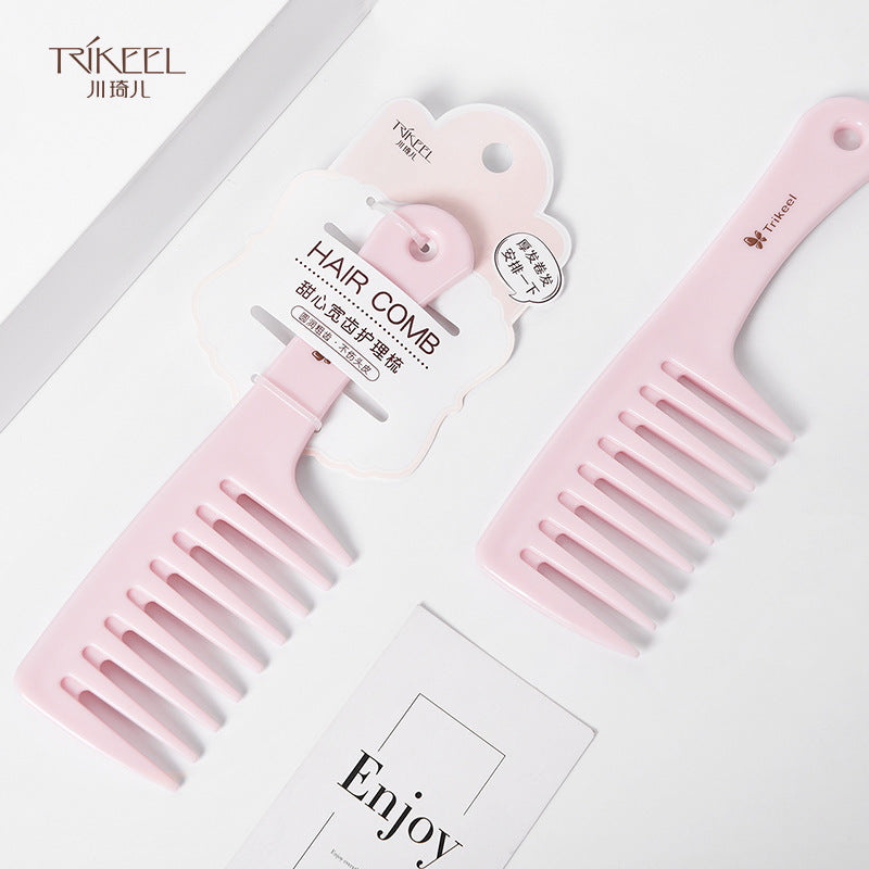 Chuan Qier Hairdressing Comb Wide Teeth Style Comb Curly Hair Comb Thickened Straight Hair Comb Coarse Teeth Comb Travel Comb Pink - image 2