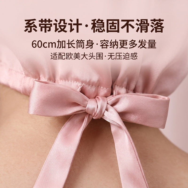 Cross-Border Adjustable Silk Sleep Cap 16 Momme Silk Sleep Cap with Tie Long Hat Mulberry Silk Long Hair Hat for Women - image 2