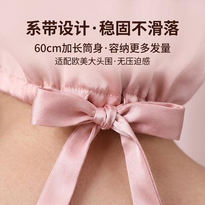 Cross-Border Adjustable Silk Sleep Cap 16 Momme Silk Sleep Cap with Tie Long Hat Mulberry Silk Long Hair Hat for Women - image 2