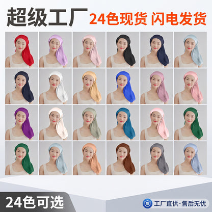 Cross-Border Adjustable Silk Sleep Cap 16 Momme Silk Sleep Cap with Tie Long Hat Mulberry Silk Long Hair Hat for Women - image 4