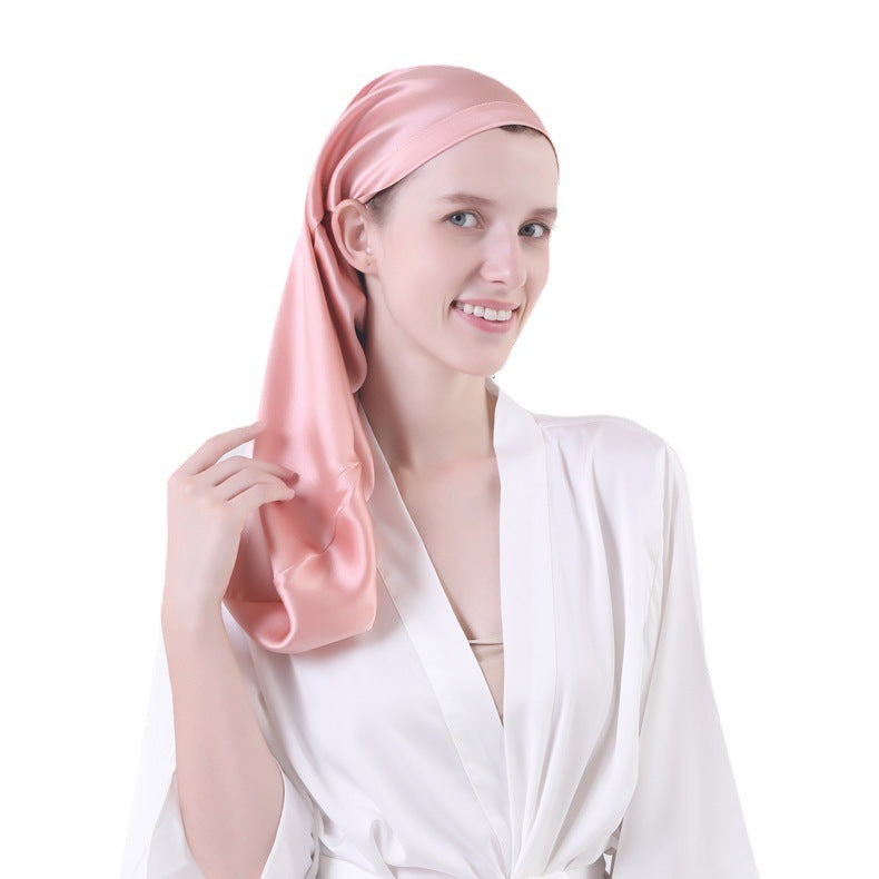 Cross-Border Adjustable Silk Sleep Cap 16 Momme Silk Sleep Cap with Tie Long Hat Mulberry Silk Long Hair Hat for Women - image 5