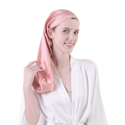 Cross-Border Adjustable Silk Sleep Cap 16 Momme Silk Sleep Cap with Tie Long Hat Mulberry Silk Long Hair Hat for Women - image 5