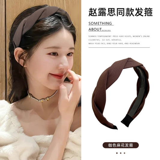 Korean Internet Celebrity Hair Hoop Women's Retro High-end Hair Bundle Adult's Wide-brimmed Pressed Hair Hoop Hair Clip High Cranial Top Headwear - image 2