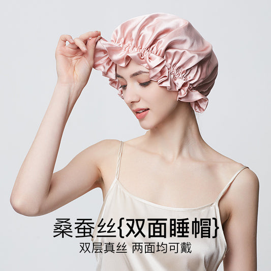 100 mulberry silk hair cap 19 m thick silk nightcap hair care anti-frizz home shower cap women wholesale - image 2