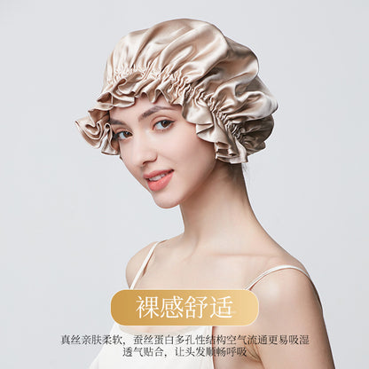 100 mulberry silk hair cap 19 m thick silk nightcap hair care anti-frizz home shower cap women wholesale - image 3