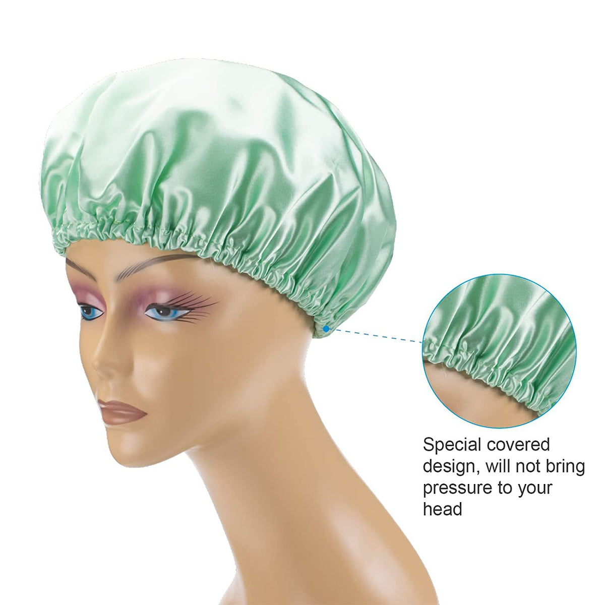 Amazon Double-Layer Nightcap Satin Hat Shower Cap Women's Hair Cap Hair Care Mulberry Silk Round Cap Hair Care Cap Home Hair Mask - image 1