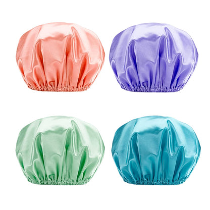 Amazon Double-Layer Nightcap Satin Hat Shower Cap Women's Hair Cap Hair Care Mulberry Silk Round Cap Hair Care Cap Home Hair Mask - image 5