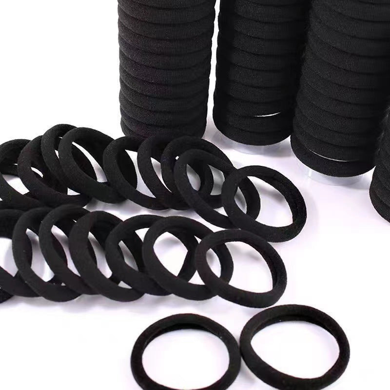 4cm Black Head Rope Seamless Towel Ring Hair Tie Leather Cover Black High Elastic Rubber Band - image 1
