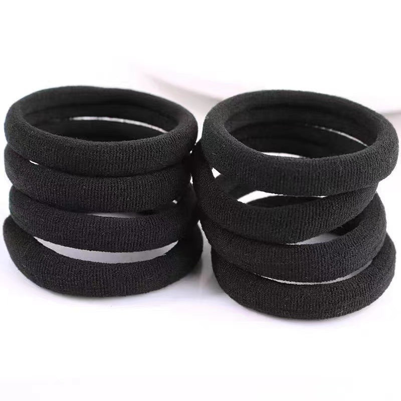 4cm Black Head Rope Seamless Towel Ring Hair Tie Leather Cover Black High Elastic Rubber Band - image 3