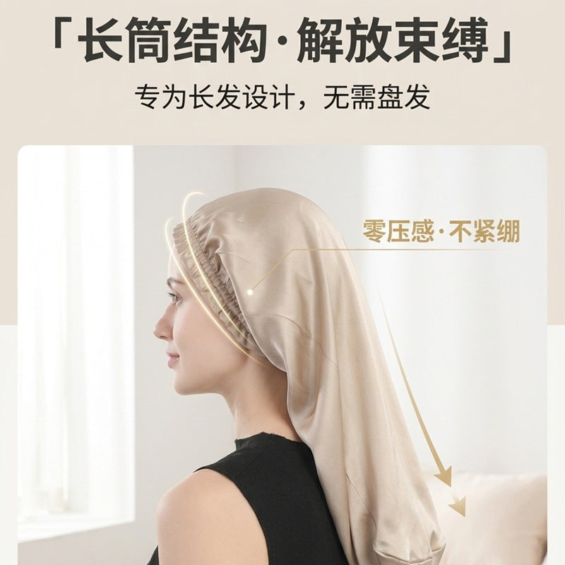 Silk Sleep Cap 100% Mulberry Silk Silk Sleep Cap Silk Hair Cap Ruffled Long Cap Silk Sleep Cap Hair Care Cap - image 3