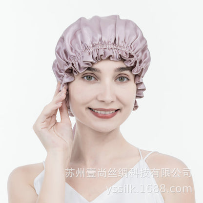 Amazon Double Layer Silk Nightcap 100 Mulberry Silk Round Hat Lace-up Hat Japanese Hat Silk Hair Care Moon Hat - image 3