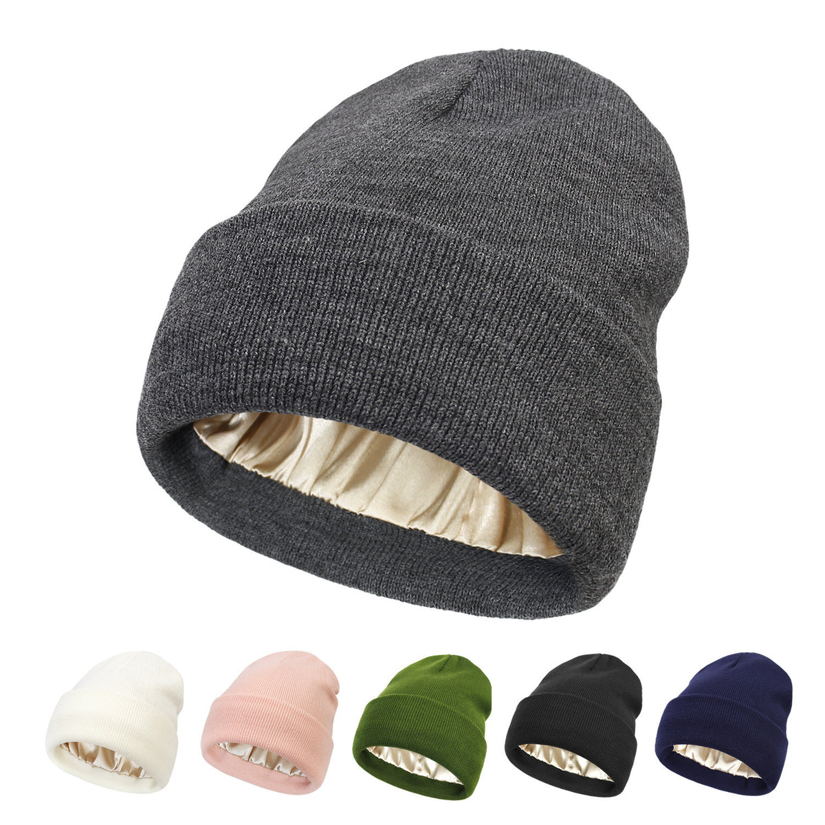 2022 European and American Autumn and Winter New Hats Cross-Border Women's Hair Protection Warm Knitted Satin Hat Woolen Hat - image 1