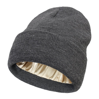 2022 European and American Autumn and Winter New Hats Cross-Border Women's Hair Protection Warm Knitted Satin Hat Woolen Hat - image 3