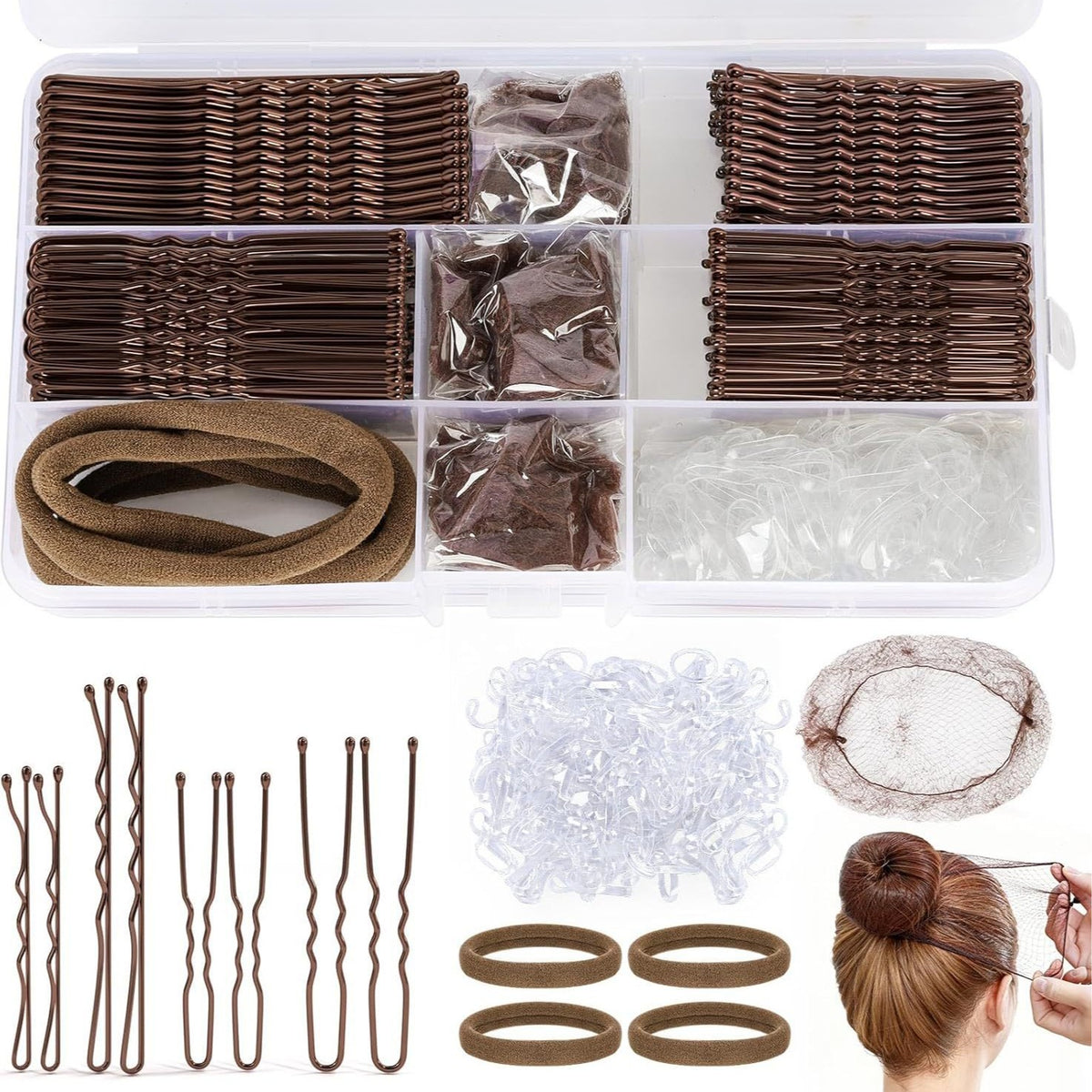 Hair accessories headdress plate hair combination clip color rubber band U-shaped clip jewelry wholesale boxed rubber band hairpin set - image 3