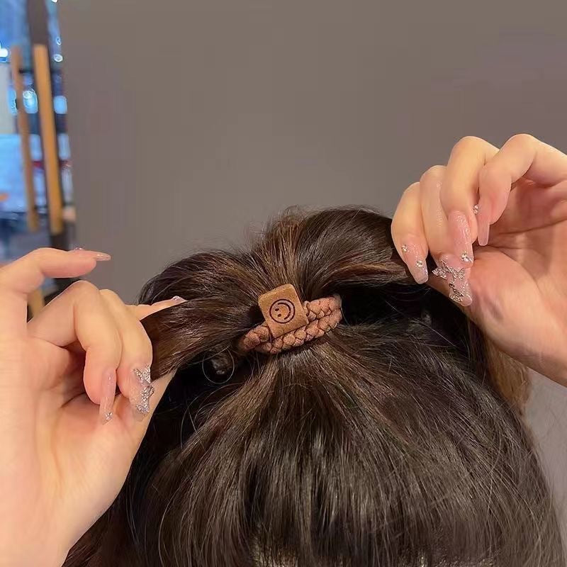 Coffee-Colored Hair Tie, Simple Smiley Face Hair Band, Rubber Band, High Elasticity Hair Rope, Hair Accessory, Durable Braided Hair for Women - image 2