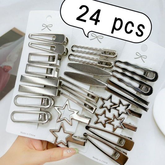24-Piece Set of Hair Clips for Girls in a Cool, Minimalist Style, Featuring Y2K Heart-Shaped Rhinestone Letter Duckbill Clips, Original Design - image 1
