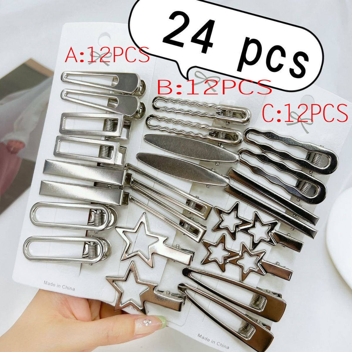 24-Piece Set of Hair Clips for Girls in a Cool, Minimalist Style, Featuring Y2K Heart-Shaped Rhinestone Letter Duckbill Clips, Original Design - image 2