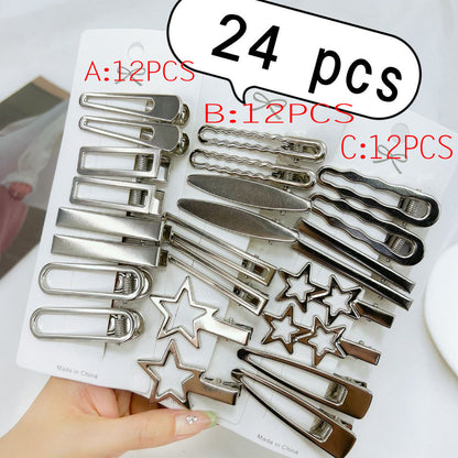 24-Piece Set of Hair Clips for Girls in a Cool, Minimalist Style, Featuring Y2K Heart-Shaped Rhinestone Letter Duckbill Clips, Original Design - image 2