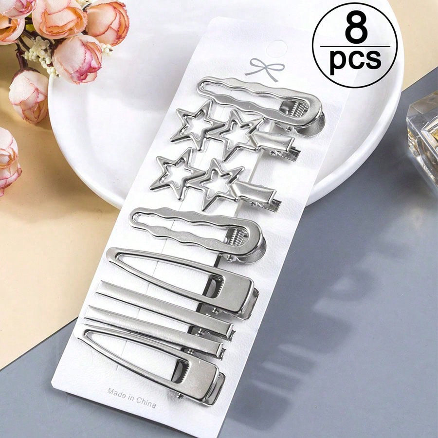 24-Piece Set of Hair Clips for Girls in a Cool, Minimalist Style, Featuring Y2K Heart-Shaped Rhinestone Letter Duckbill Clips, Original Design - image 3