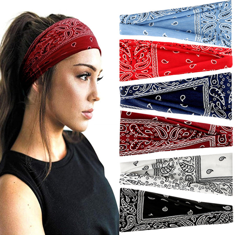 European and American sports hair band women's yoga print elastic hair band Amazon bohemian wide-brimmed turban hair accessories - image 2