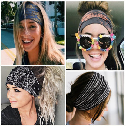 European and American sports hair band women's yoga print elastic hair band Amazon bohemian wide-brimmed turban hair accessories - image 4