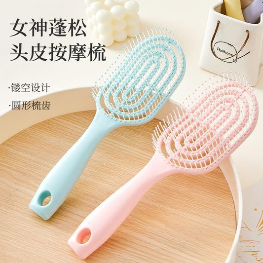 Fluffy Hair Artifact Comb Styling Hollow Long Handle Back Style Comb Curly Hair Rifle Comb Massage Household Big Curved Comb for Women - image 1