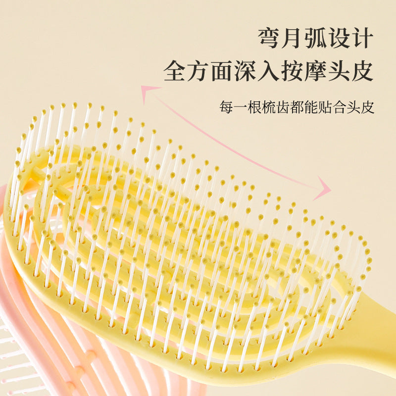 Fluffy Hair Artifact Comb Styling Hollow Long Handle Back Style Comb Curly Hair Rifle Comb Massage Household Big Curved Comb for Women - image 3