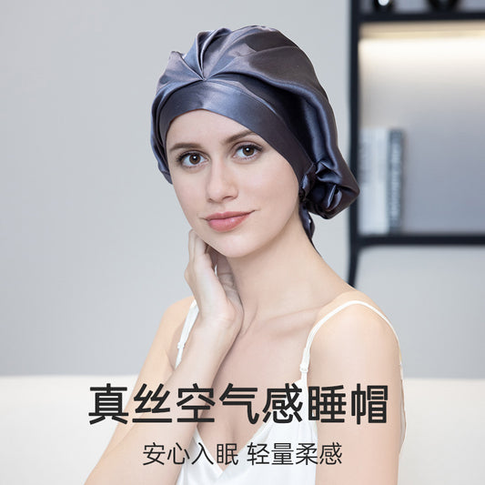 Silk hair drying cap solid color mulberry silk hair care Anti-manic absorbent headscarf shower cap home confinement cap nightcap - image 1