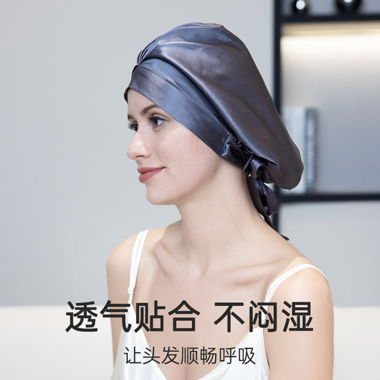 Silk hair drying cap solid color mulberry silk hair care Anti-manic absorbent headscarf shower cap home confinement cap nightcap - image 2
