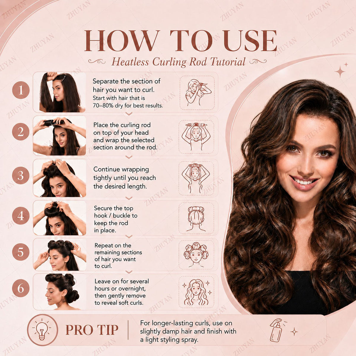 Cross-Border Heatless Curling Iron for Women, Lazy Curling Tool, European and American Simple Style, Large Wave Hair Styling Tool for Sleeping, Wholesale - image 4