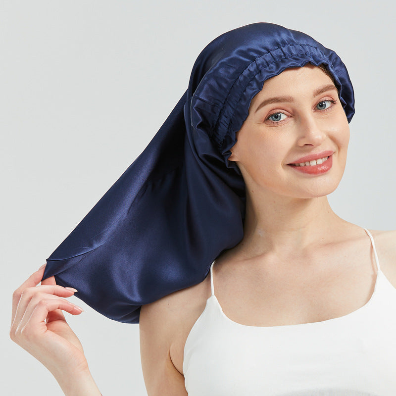 Silk long hair cap elastic band long hair nightcap breathable windproof warm silk Mulberry silk elastic hair cap - image 1