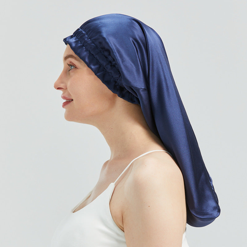 Silk long hair cap elastic band long hair nightcap breathable windproof warm silk Mulberry silk elastic hair cap - image 3