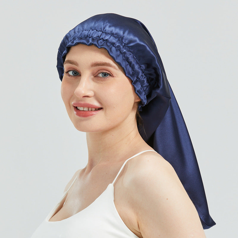 Silk long hair cap elastic band long hair nightcap breathable windproof warm silk Mulberry silk elastic hair cap - image 4