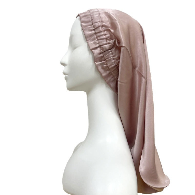 Silk long hair cap elastic band long hair nightcap breathable windproof warm silk Mulberry silk elastic hair cap - image 5