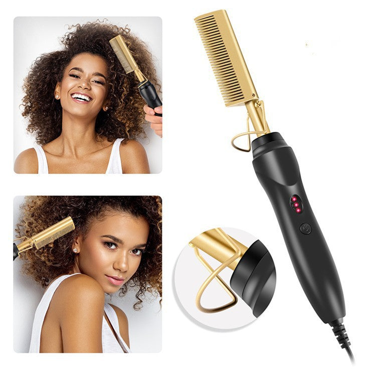 Cross-border straight hair comb bangs wet and dry copper comb straight hair curling stick household straight electric heating comb hair straightener - image 1