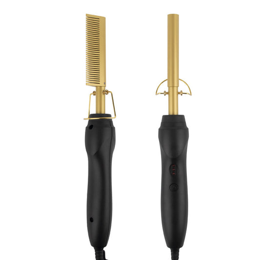 Cross-border straight hair comb bangs wet and dry copper comb straight hair curling stick household straight electric heating comb hair straightener - image 2