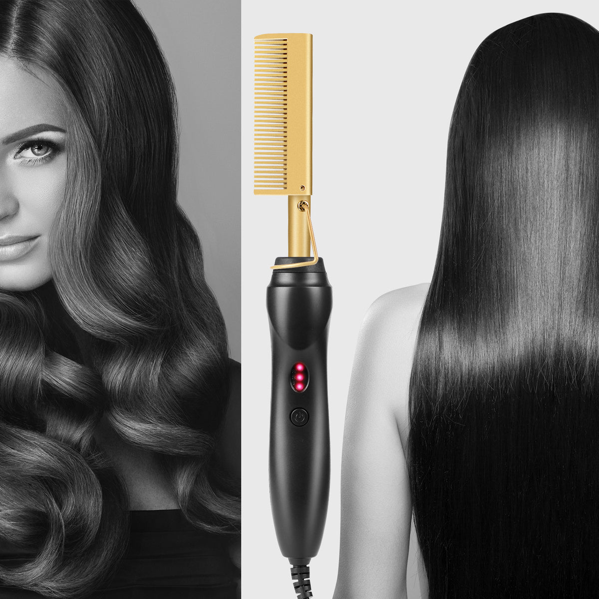 Cross-border straight hair comb bangs wet and dry copper comb straight hair curling stick household straight electric heating comb hair straightener - image 4