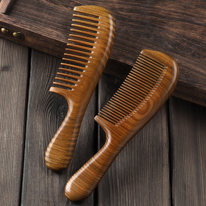 Factory Direct Sales Natural Green Sandalwood Comb Wide Tooth Anti-hair Loss Genuine Women's Special Long Hair Handle Moon Comb - image 3