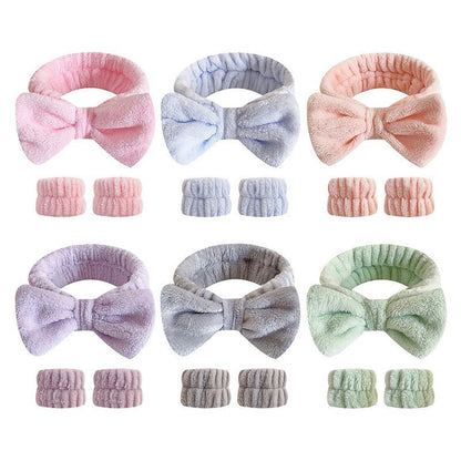 Cross-Border Bow Headband, Face Wash Wristband, Three-Piece Set, Autumn and Winter Women's Beauty Makeup Hairband Set Wholesale - image 1