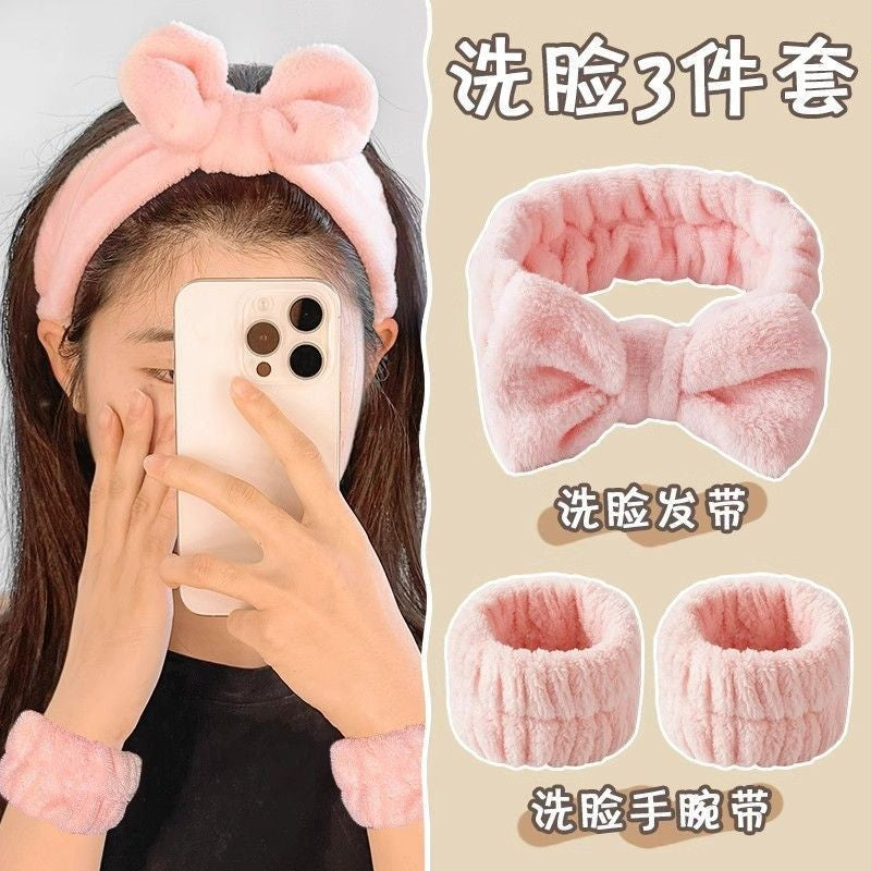 Cross-Border Bow Headband, Face Wash Wristband, Three-Piece Set, Autumn and Winter Women's Beauty Makeup Hairband Set Wholesale - image 2