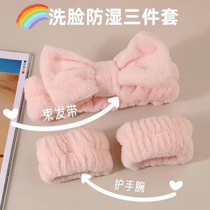 Cross-Border Bow Headband, Face Wash Wristband, Three-Piece Set, Autumn and Winter Women's Beauty Makeup Hairband Set Wholesale - image 3