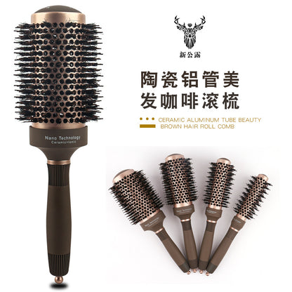 Hairdressing ceramic aluminum tube curly hair styling comb pig mane nylon brown cylinder hairdressing comb wholesale roll comb curly hair - image 1